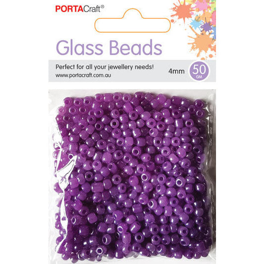 Porta Craft Purple Glass Pearl Beads 4mm 50g Pack