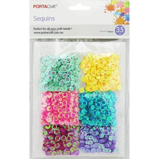 Sequins 35g Round 6mm - 6 Pastel Colours