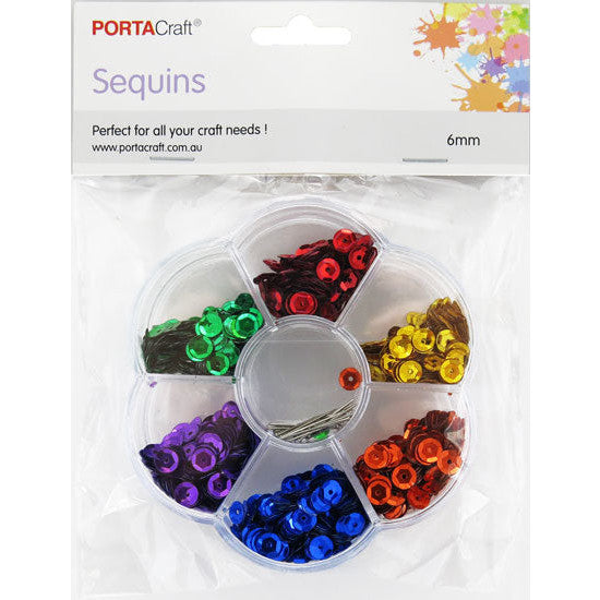Sequins 6mm in Flower Container with Pins - Metallics