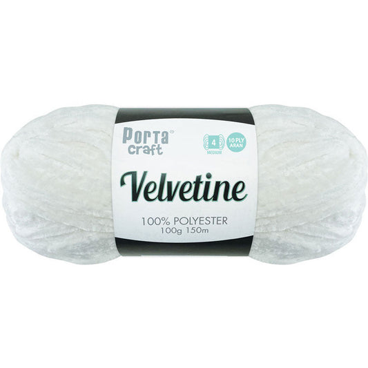 Porta Craft Polyester Velvetine Yarn 10ply Aran 100g - Bright White