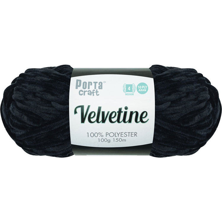Porta Craft Polyester Velvetine Yarn 10ply Aran 100g - Black