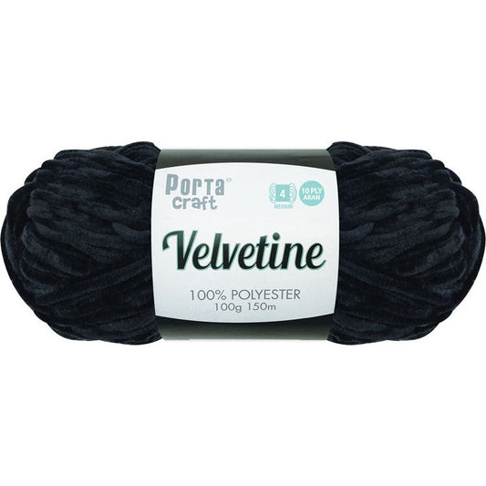 Porta Craft Polyester Velvetine Yarn 10ply Aran 100g - Black