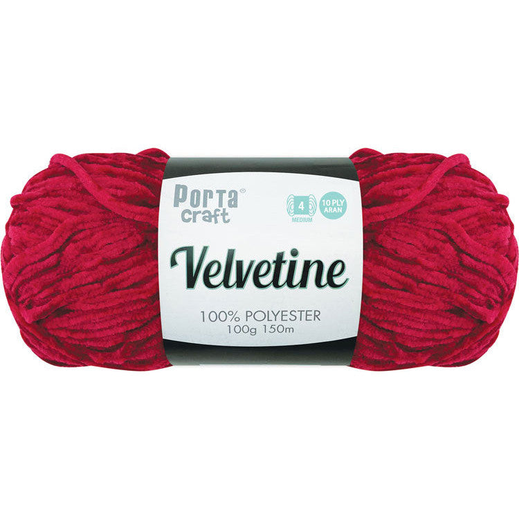 Porta Craft Polyester Velvetine Yarn 10ply Aran 100g - Ruby