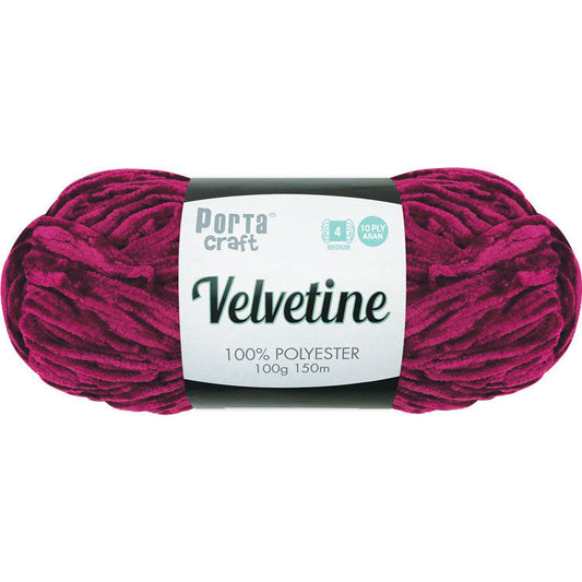 Porta Craft Polyester Velvetine Yarn 10ply Aran 100g - Burgundy