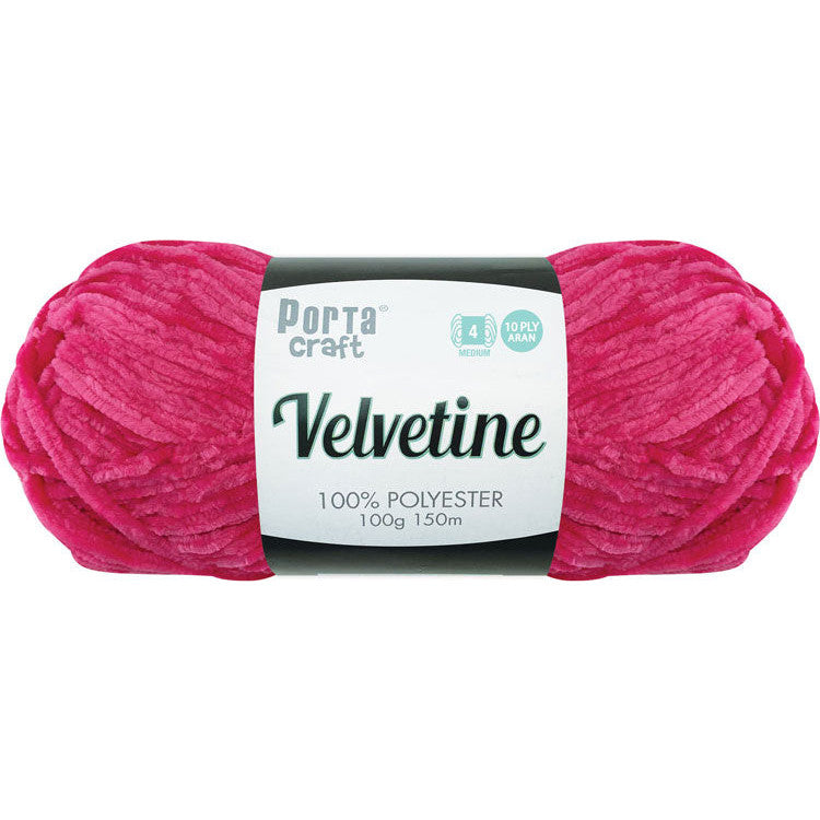 Porta Craft Polyester Velvetine Yarn 10ply Aran 100g - Bright Pink