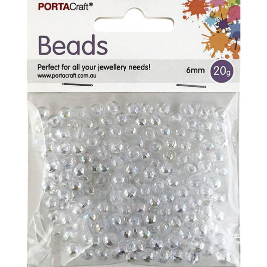 Beads  6mm 20g Round Clear Iridescent