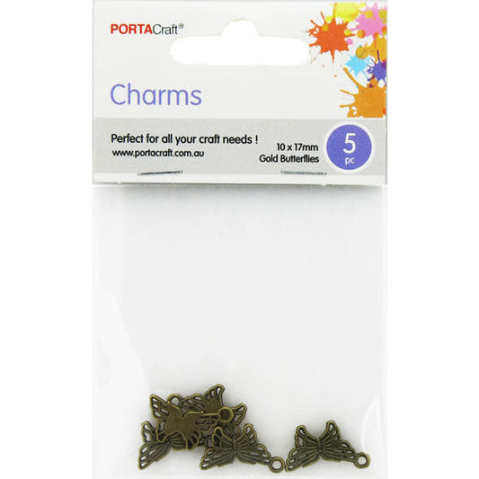 Charms Metal 5pc 10x17mm Antique Butterflies