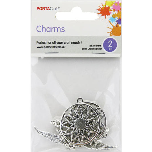 Charms Metal 2pc 26x64mm Silver Dreamcatchers