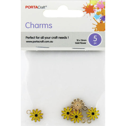 Charms Metal 5pc 10x13mm Yellow Flowers