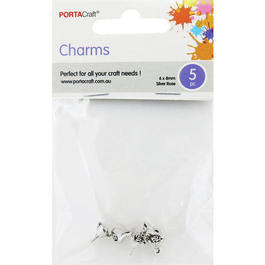 Charms Metal 5pc  6x8mm Silver Roses