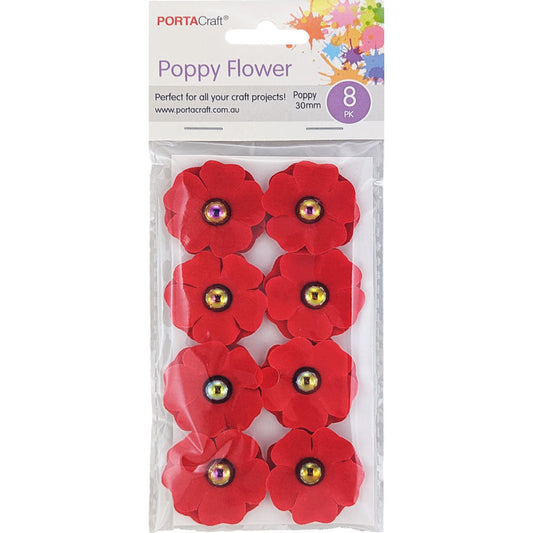 Flowers Poppy 30mm 8pk Velvet