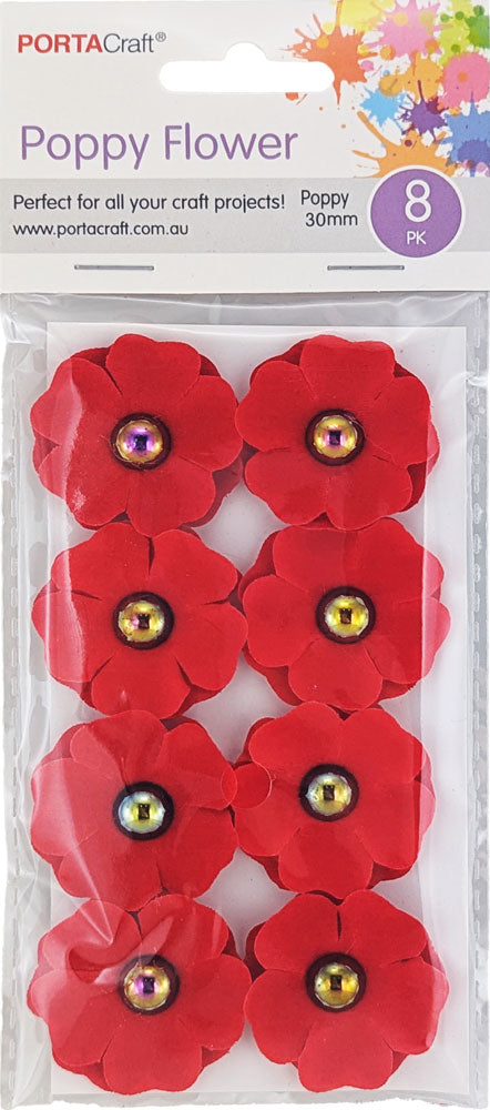 Flowers Poppy 30mm 8pk Velvet