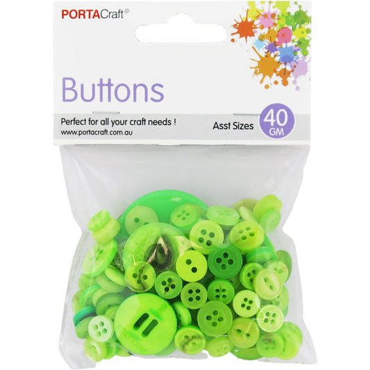 Buttons Round Asst 40g Green