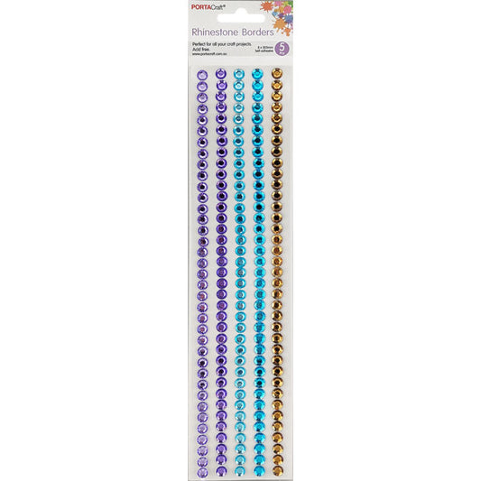 Rhinestone Borders 8mm x 30cm 5 Strips - Mermaid Pastel