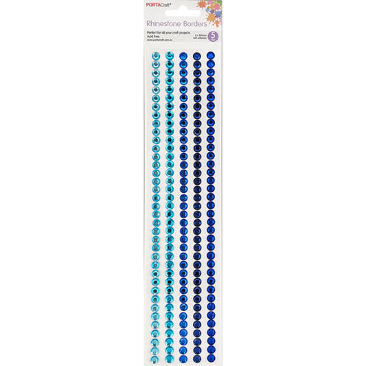Rhinestone Borders 8mm x 30cm 5 Strips - Blues