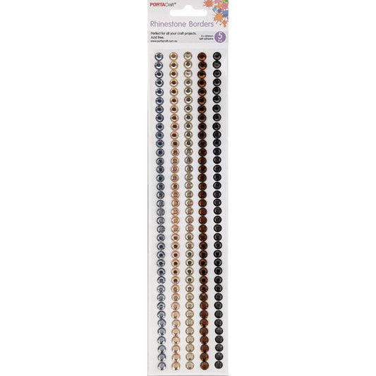 Rhinestone Borders 8mm x 30cm 5 Strips - Solid Metal