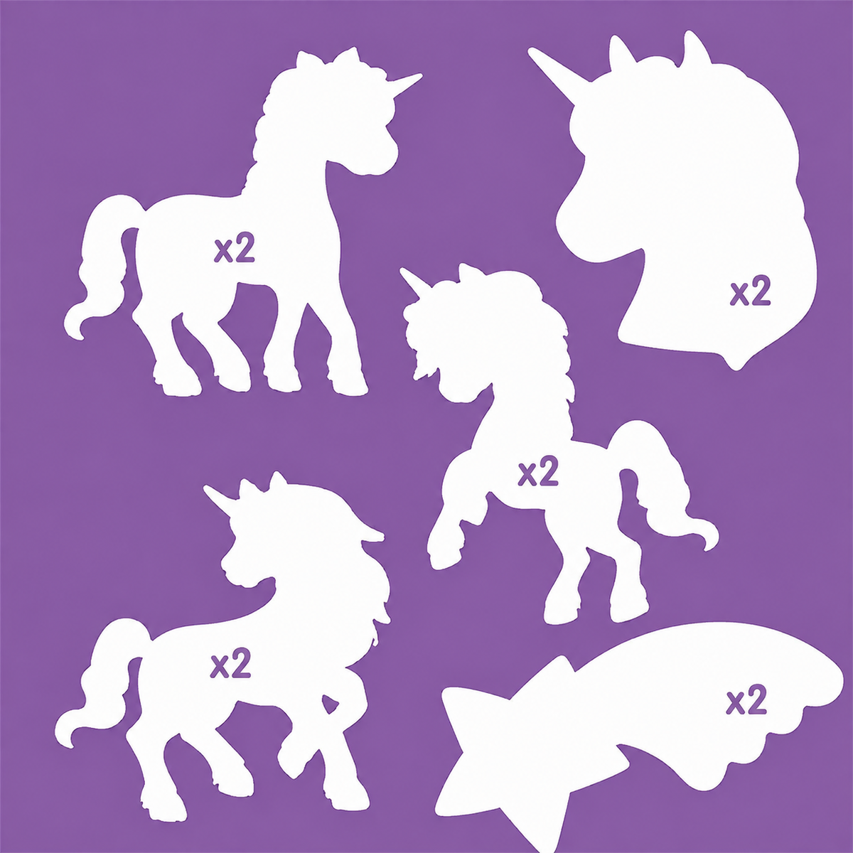 Unicorn themed card shapes 10 pack for magical crafts, kids party activities, handmade cards and fairy tale projects
