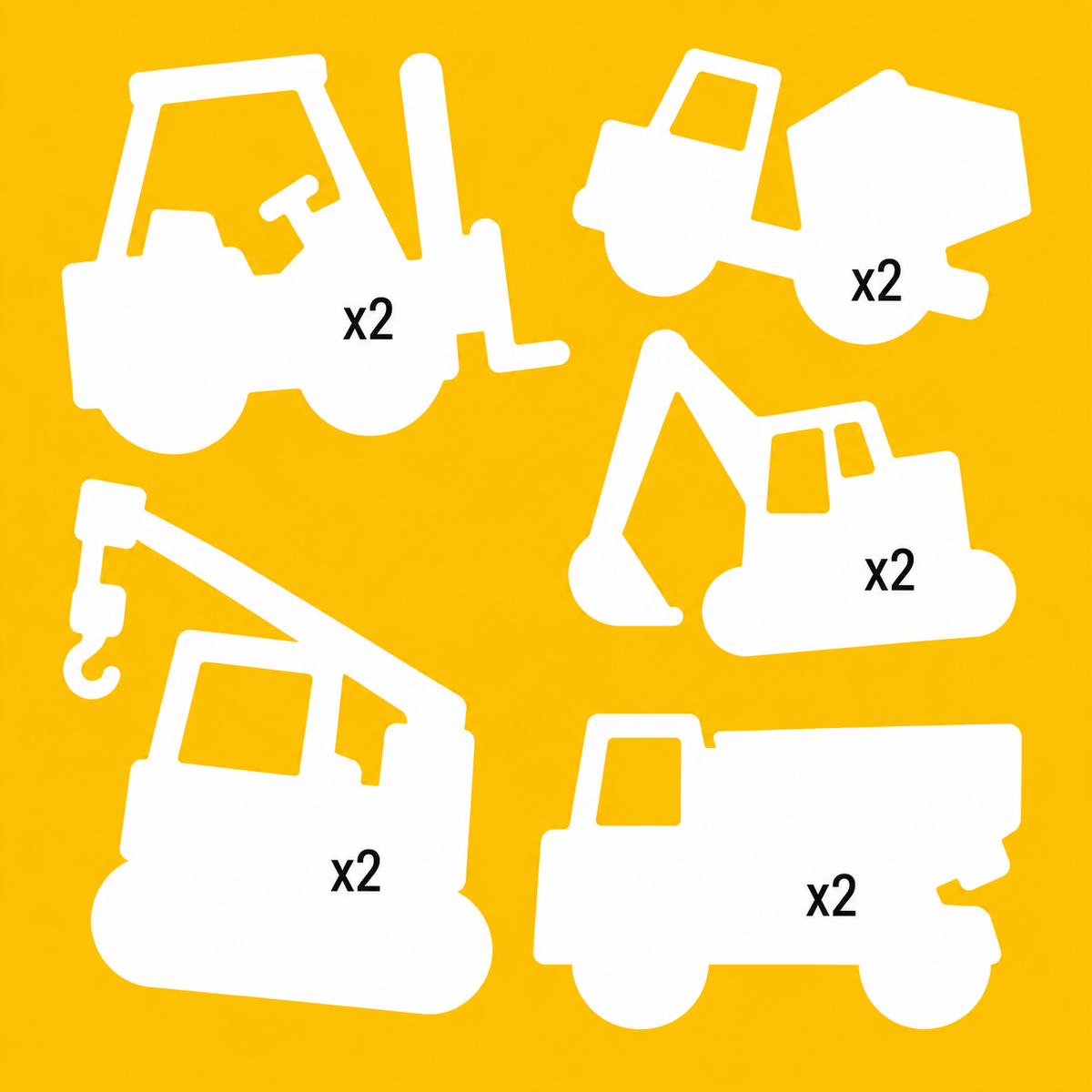 Construction machinery card shapes 10 pack for truck crafts, building themed cards, kids activities and transport projects