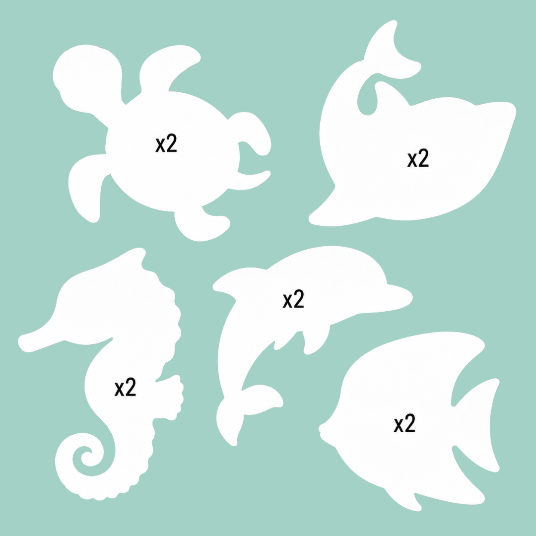 Sea life card shapes 10 pack for underwater crafts, marine themed cards, kids art activities and ocean learning projects