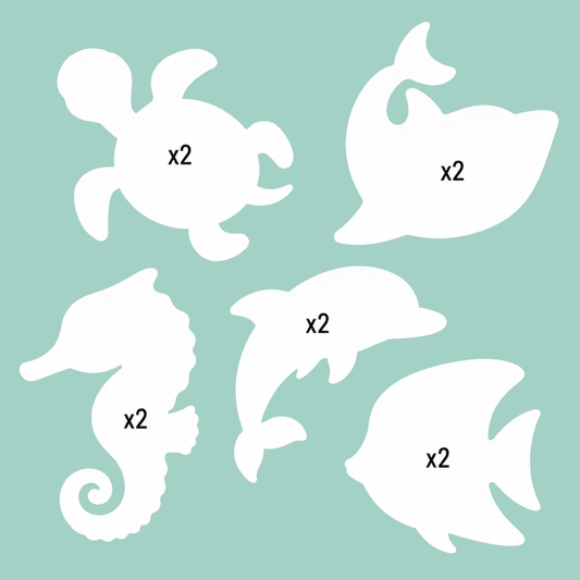 Sea life card shapes 10 pack for underwater crafts, marine themed cards, kids art activities and ocean learning projects