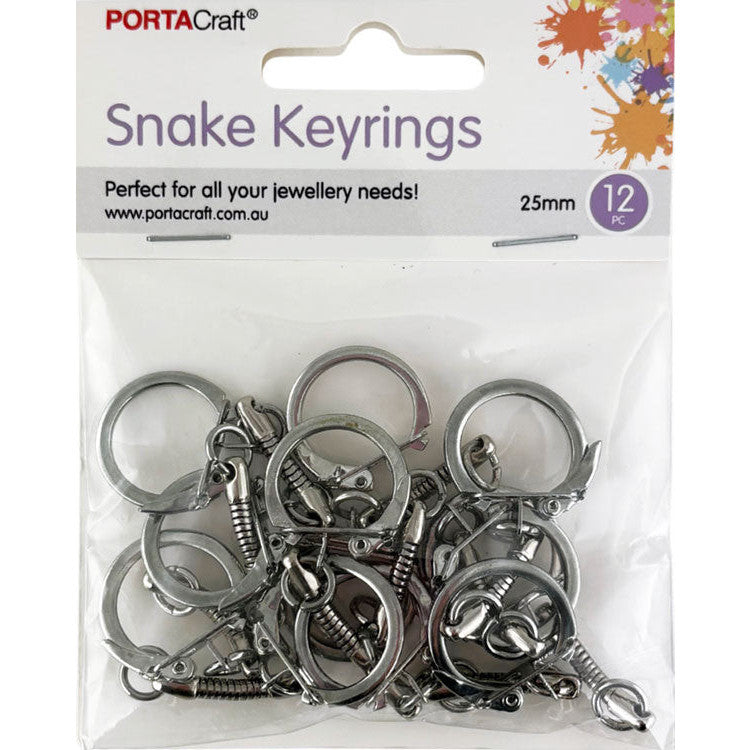 Keyrings w Snake Chain 25mm 12pk Silvered