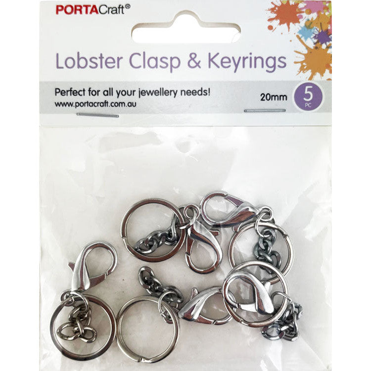 Keyrings w Lobster Clasp 20mm 5pk Silvered