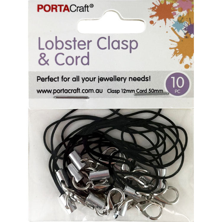Loop Cord 50mm w Lobster Clasps 12mm 10pk Black