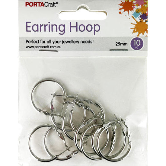 Earring Hoops 25x2mm 10pk Silvered