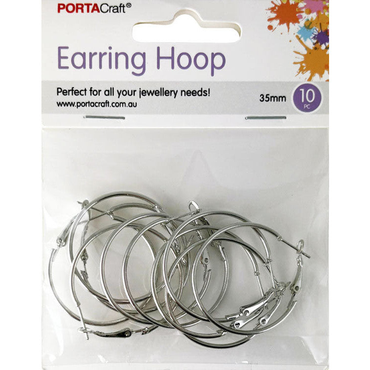 Earring Hoops 35x2mm 10pk Silvered