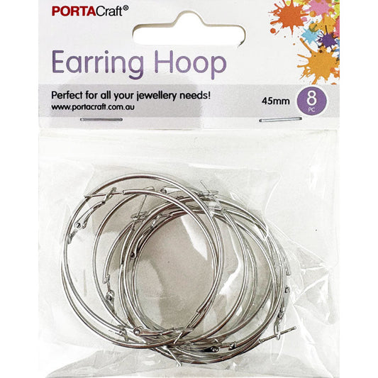 Earring Hoops 45x2mm 8pk Silvered