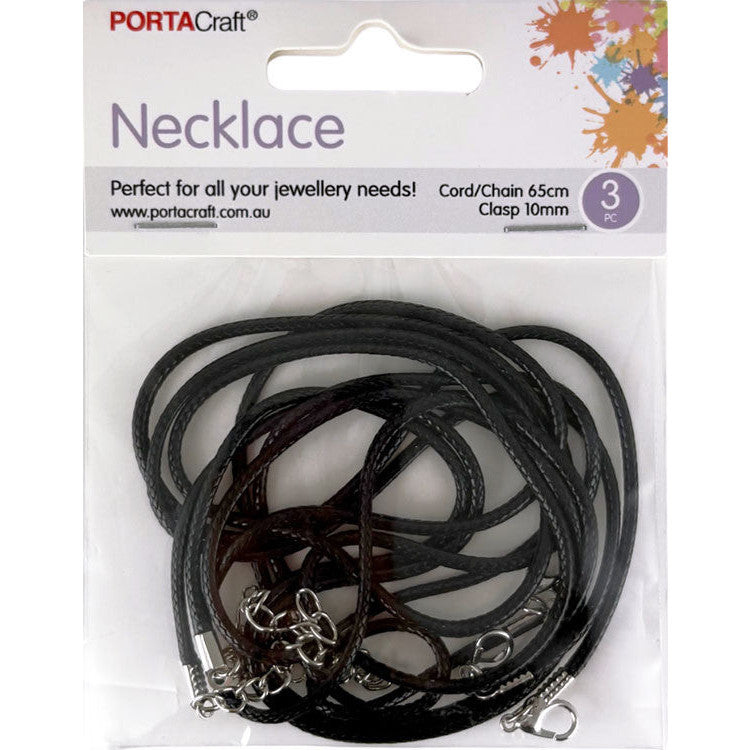 Necklace Wax Cord 65cm w Lobster 10mm 3pk Black