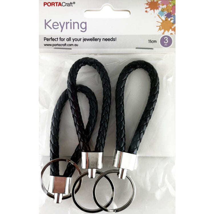 Keyring Faux Leather 11cm 3pk Black