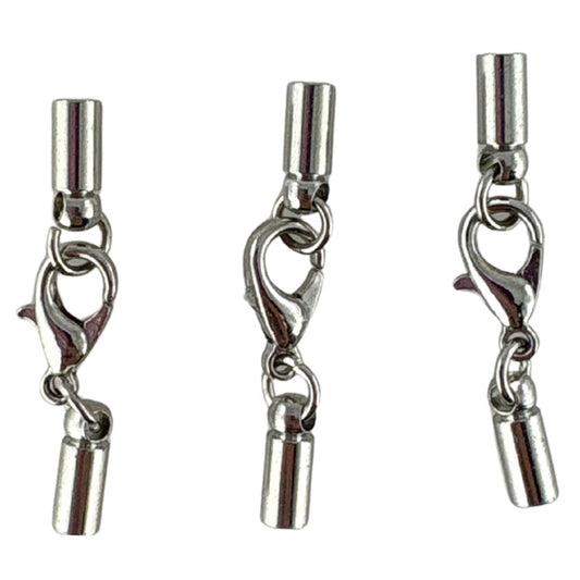 Necklace Caps 5mm with Lobster Clasps 10mm 3 Pack - Silver Tone