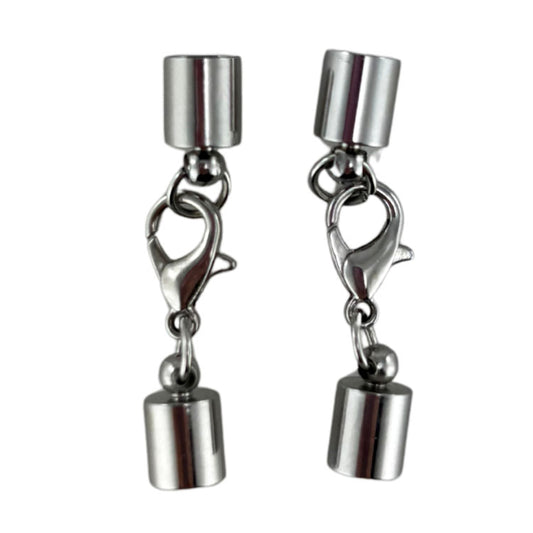Necklace Caps 6mm with Lobster Clasps 10mm 2 Pack - Silver Tone