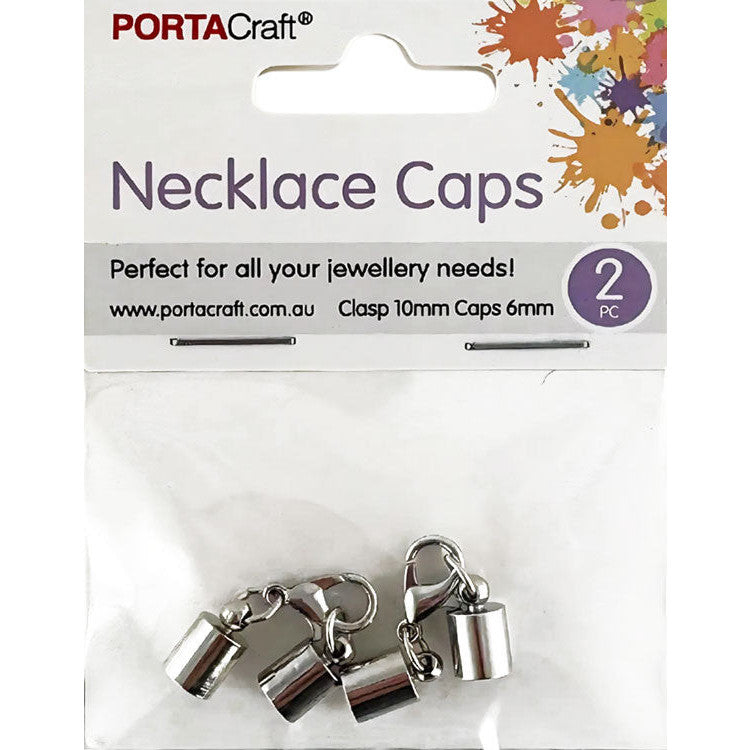 Necklace Caps 6mm w Lobster Clasps 10mm 2pk Slvrd