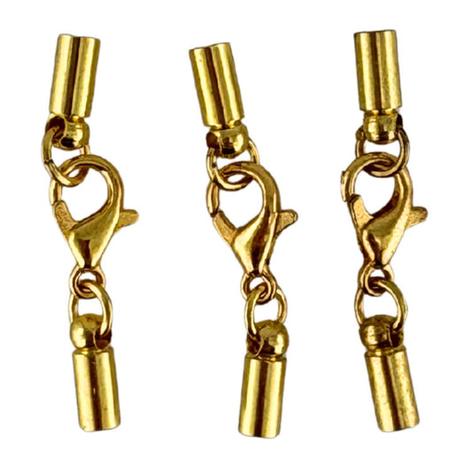 Necklace Caps 5mm with Lobster Clasps 10mm 3 Pack - Golden