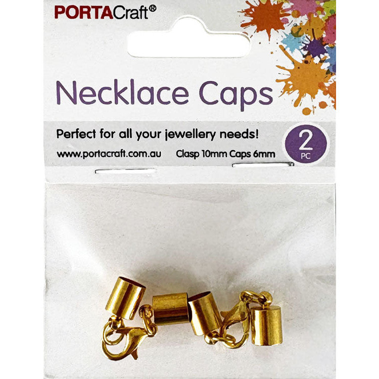 Necklace Caps 6mm w Lobster Clasps 10mm 2pk Golden