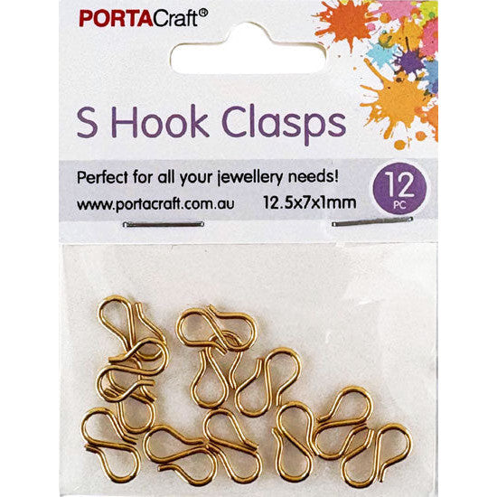 S Hook Clasps 12.5x7x1mm 12pk Golden