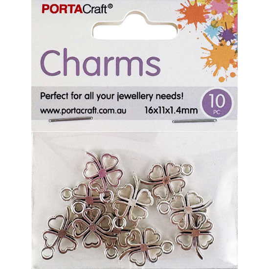 Charms Metal 10pc Clovers 16x11x1.4mm Silvered