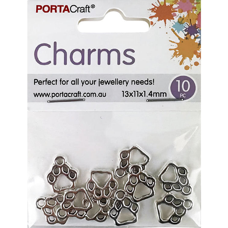 Charms Metal 10pc Paw Prints 13x11x1.4mm Silvered