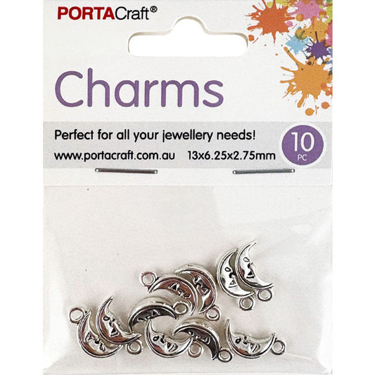 Charms Metal 10pc Moons 13x6.25x2.75mm Silvered