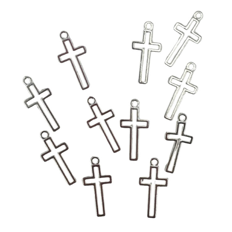 Crosses Metal Charms in Silver Tone 10pc