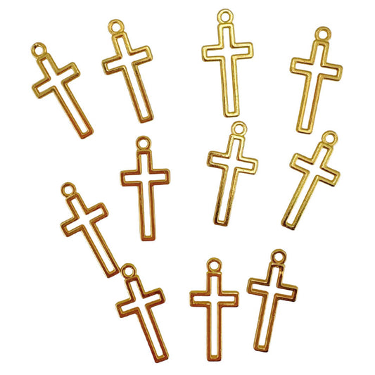 Crosses Metal Charms in Golden 10pc