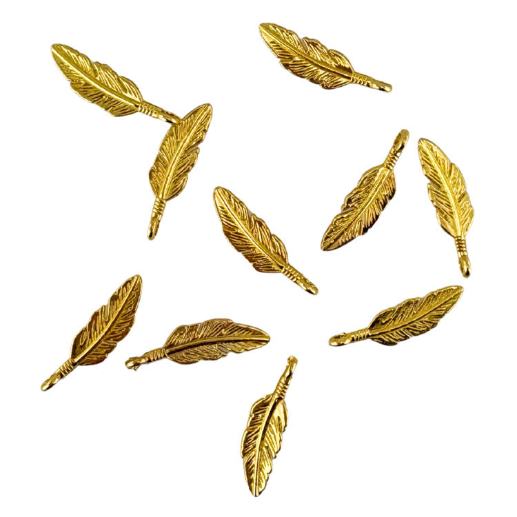 Feathers Metal Charms in Golden 10pc