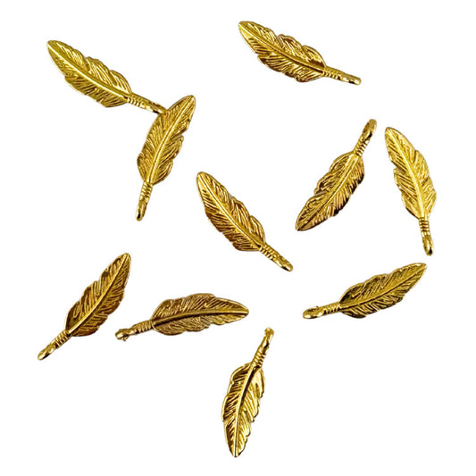 Feathers Metal Charms in Golden 10pc
