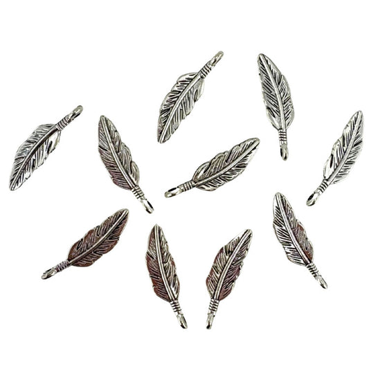 Feathers Metal Charms in Silver Tone 10pc