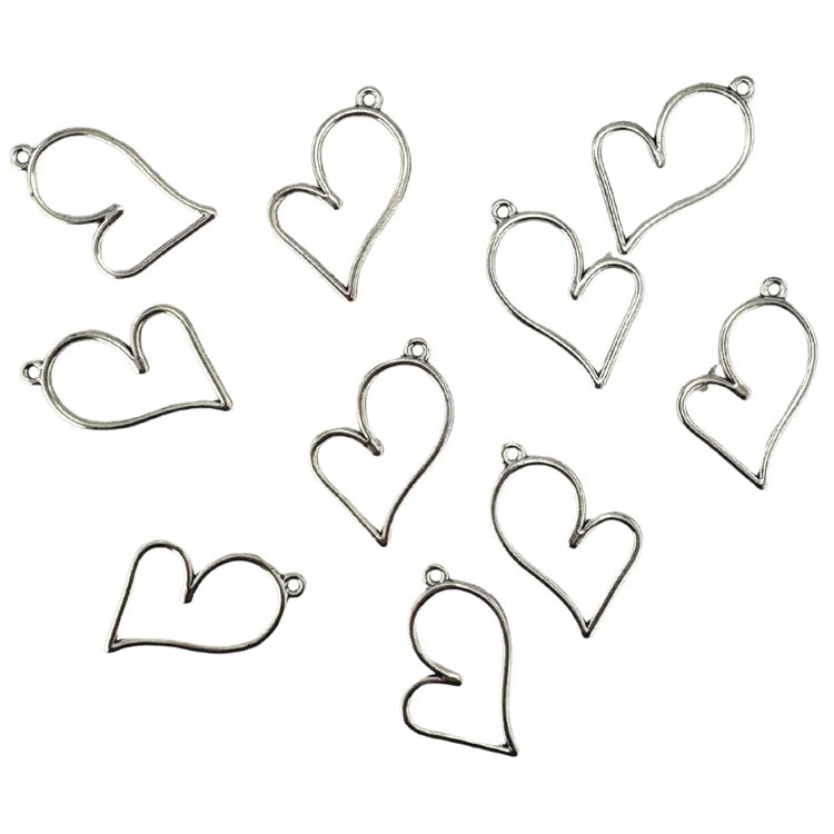 Hearts Metal Charms in Silver Tone  28x19x1.8mm 10pc