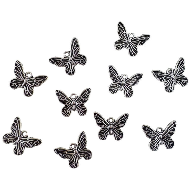 Butterflies Metal Charms in Silver Tone 10pc