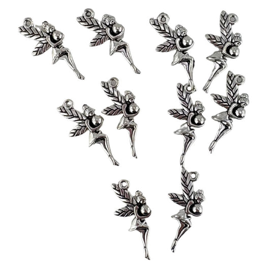 Fairies Metal Charms in Silver Tone 10pc