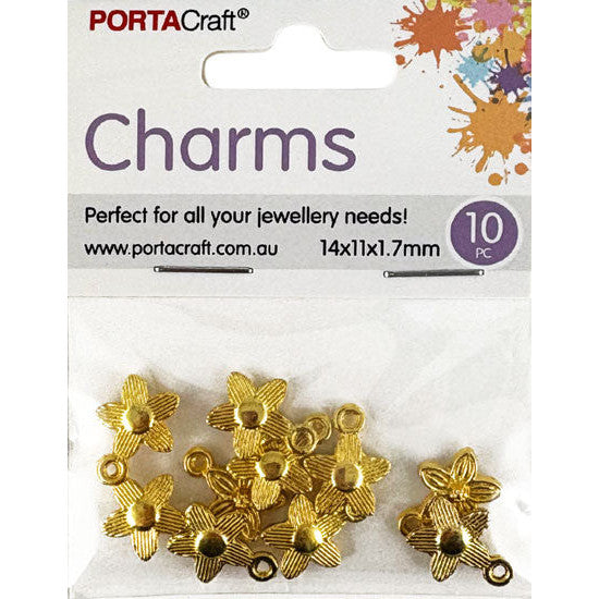 Charms Metal 10pc Flowers 14x11x1.7mm Golden